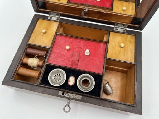 Biedermeier Sewing Box - Top Interior Sewing Supplies Detail - Styylish