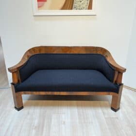 Biedermeier Sofa, Walnut Wood, Black Teddy, Vienna, Austria circa 1825