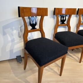 Set of Four Biedermeier Chairs, Cherry Veneer, South Germany circa 1830