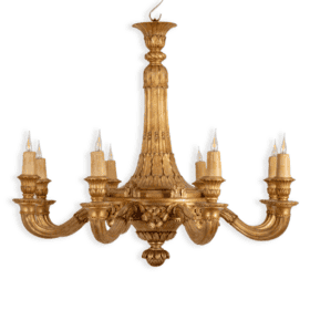 Louis XVI Style Chandelier in Carved and Gilded Wood, 1950s.