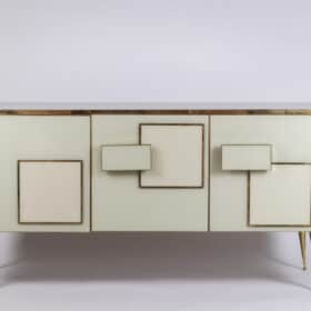 Geometric Sideboard in Glass and Gilded Brass