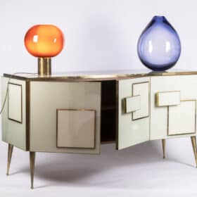 Geometric Sideboard in Glass and Gilded Brass