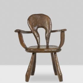 Maison Chevalier Brutalist Armchair in Gouged Wood, 1960s