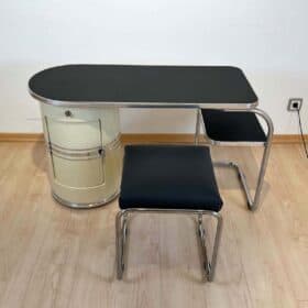 Bauhaus Desk And Stool, By Mauser, Cream-White, Steel Tubes, Germany Circa 1940