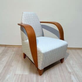 Design Arm Chair, Beech Wood, Cream-white Quilt Fabric, Spain, 1990s