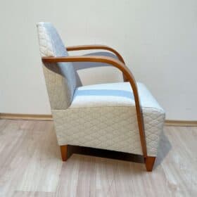 Design Arm Chair, Beech Wood, Cream-white Quilt Fabric, Spain, 1990s