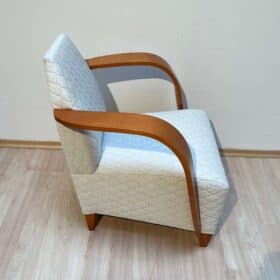 Design Arm Chair, Beech Wood, Cream-white Quilt Fabric, Spain, 1990s