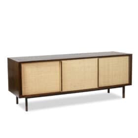 Wenge Sideboard with Raffia and Lacquered Metal, 1970s