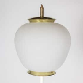 Opaline Floor Lamp, Lacquered Metal and Golden Brass, 1950s