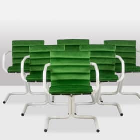Set of 6 Danish Armchairs: Green Velvet & White Lacquer