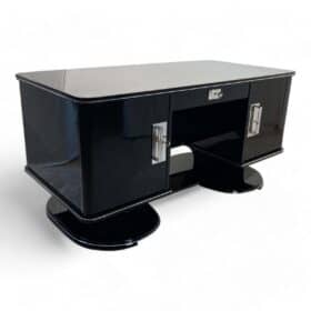 Black Art Deco Desk, Lacquer, Chrome, Mahogany, France, 1950s