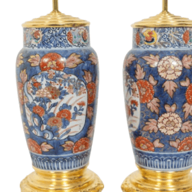 Pair of Gilded Bronze and Imari Porcelain Lamps, Circa 1880