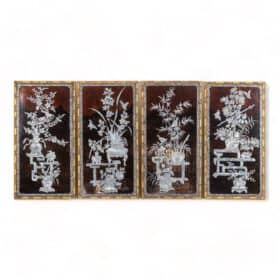 Set of Four Asian-Style Lacquer Panels, 1950s