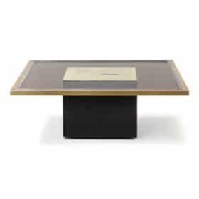 Coffee Table in Gilded Brass and Smoked Glass, 1970s