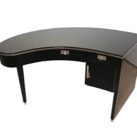 Kidney-shaped Art Deco Desk, Black Lacquer and Metal, France, 1940/50s