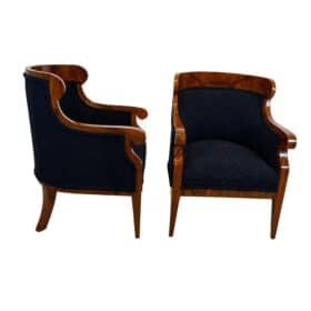 Pair of Biedermeier Bergere Chairs, Walnut, Black Boucle, Austria circa 1850