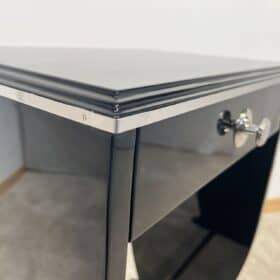 Art Deco Side Table with Drawer, Black Lacquer and Chrome, France circa 1930