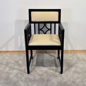 Bauhaus Armchair Oak, Black Lacquer, Cream Leather, Germany circa 1920