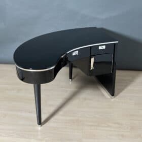 Kidney-shaped Art Deco Desk, Black Lacquer and Metal, France, 1940/50s