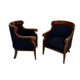 Pair of Biedermeier Bergere Chairs, Walnut, Black Boucle, Austria circa 1850