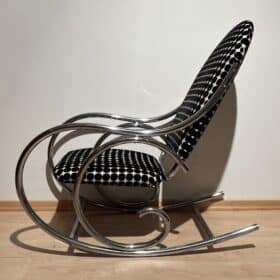 Bauhaus Rocking Chair, Chrome-plated Steel Tubes, Black and White Fabric, Germany circa 1930