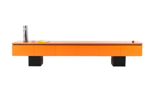 Orange Lacquer Sideboard - With Apple and Drawer Closed - Styylish