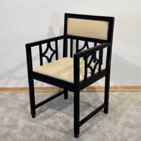 Bauhaus Armchair Oak, Black Lacquer, Cream Leather, Germany circa 1920