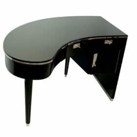 Kidney-shaped Art Deco Desk, Black Lacquer and Metal, France, 1940/50s