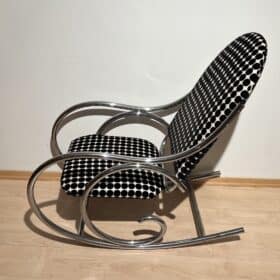 Bauhaus Rocking Chair, Chrome-plated Steel Tubes, Black and White Fabric, Germany circa 1930