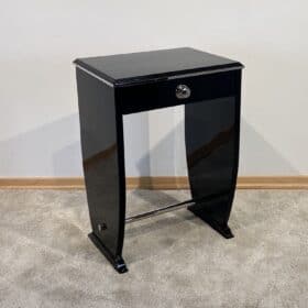 Art Deco Side Table with Drawer, Black Lacquer and Chrome, France circa 1930