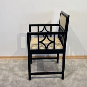 Bauhaus Armchair Oak, Black Lacquer, Cream Leather, Germany circa 1920