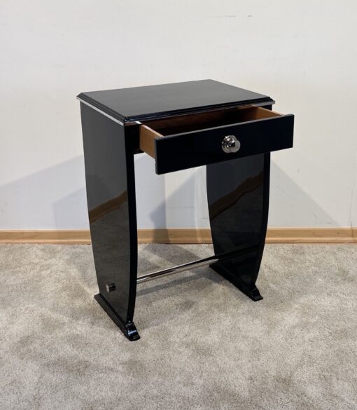 Art Deco Side Table with Drawer - Side Profile with Drawer Open - Styylish