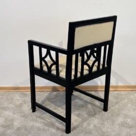 Bauhaus Armchair Oak, Black Lacquer, Cream Leather, Germany circa 1920