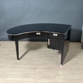 Kidney-shaped Art Deco Desk, Black Lacquer and Metal, France, 1940/50s