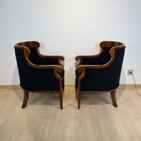 Pair of Biedermeier Bergere Chairs, Walnut, Black Boucle, Austria circa 1850