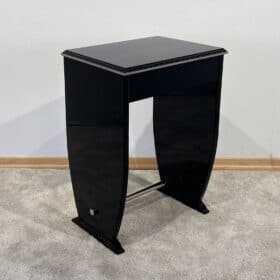 Art Deco Side Table with Drawer, Black Lacquer and Chrome, France circa 1930