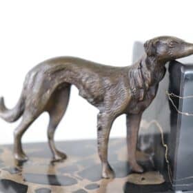 Italian Art Deco Bookends with Bronze Greyhounds on a Base of Fine Black Marble