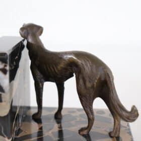 Italian Art Deco Bookends with Bronze Greyhounds on a Base of Fine Black Marble