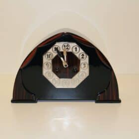 Art Deco Table Clock, Macassar, Lacquer, Nickel, Netherlands circa 1925