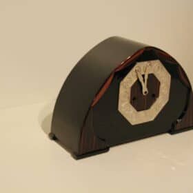 Art Deco Table Clock, Macassar, Lacquer, Nickel, Netherlands circa 1925