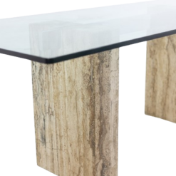 Glass and Travertine Desk - Side Angle - Styylish