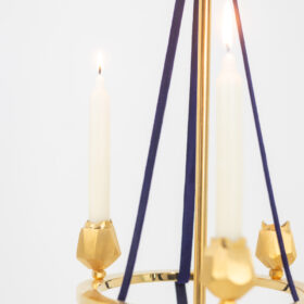 Candlestick in Gilded Brass and Velvet, Contemporary Work