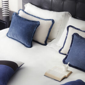 Couple Velvet Bed Cushions With Fringes Grey