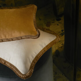 Couple Velvet Bed Cushions With Fringes Camel