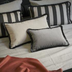 Couple Velvet Bed Cushions With Fringes Brick