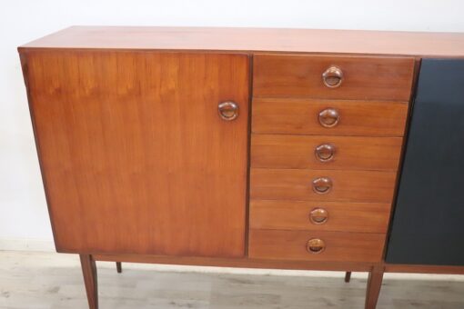 Long Sideboard in Teak Veneer - Left Side View - Styylish