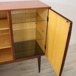 Long Sideboard in Teak Veneer - Glass Shelves - Styylish