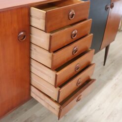 Long Sideboard in Teak Veneer - Drawers Stacked Open - Styylish