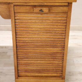 Italian 1940s Solid Oak Wood Writing Desk with Shutter Doors