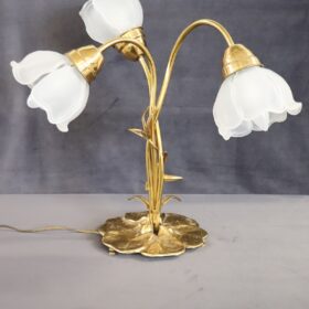 Italian Art Nouveau Style Brass and Glass Table Lamp with Three Light Bulbs